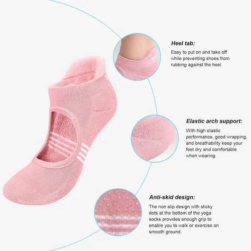Miniatura 4 de Hellomamma Calcetines de yoga antideslizantes con agarres, calcetines de pilates y ballet para mujer