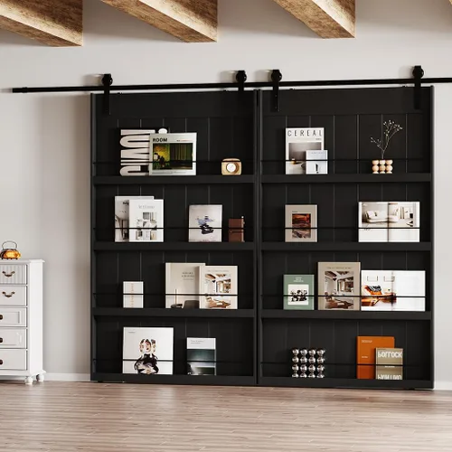 Miniatura 8 de BARNER HOME Puerta corrediza de granero de 30" x 84", puerta de granero estilo estante con kit de herrajes de 6 pies, hecha de MDF imprimado