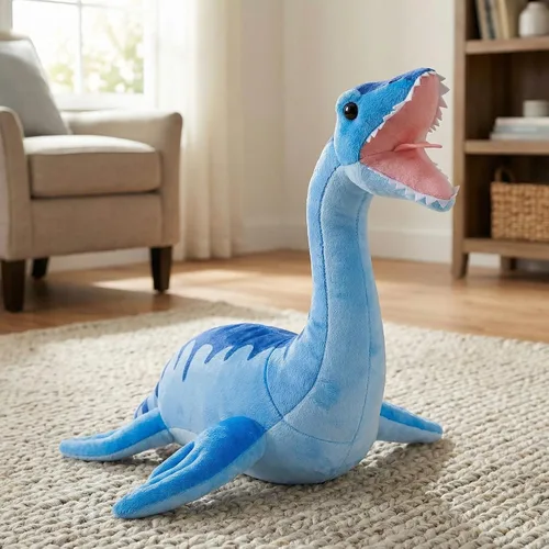 Miniatura 5 de Juguete de peluche de dinosaurio de Plesiosaurio de simulación, juguete de peluche de dinosaurio azul de 16 pulgadas, figuras de peluche suaves