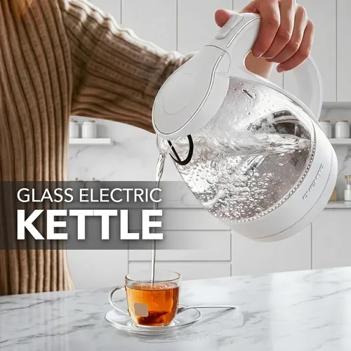 Miniatura 7 de OVENTE Hervidor eléctrico, calentador de agua y hervidor de vidrio borosilicato de 1.5L para encimera para café o té, sin BPA, apagado automático
