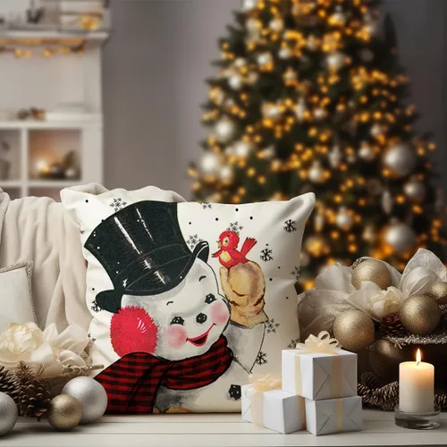 Miniatura 3 de Juego de 4 fundas de almohada decorativas de Navidad de 18 x 18 pulgadas, diseño de rayas rojas, Papá Noel, muñeco de nieve, copo de nieve, árbol