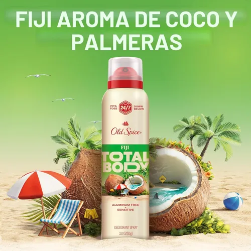 Miniatura 6 de Old Spice Desodorante en aerosol para todo el cuerpo para hombres, sin aluminio, aroma Fiji, protección contra olores 24/7, frescura duradera 24/7