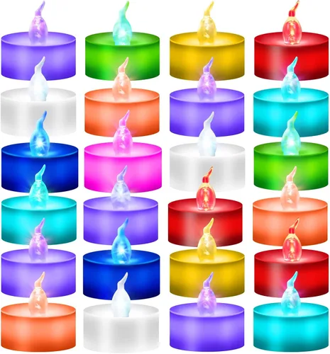 Miniatura 9 de Paquete de 24 velas de té con llama parpadeante roja (fuente de luz LED roja), velas que funcionan con pilas para Navidad, boda, fiesta, día de San