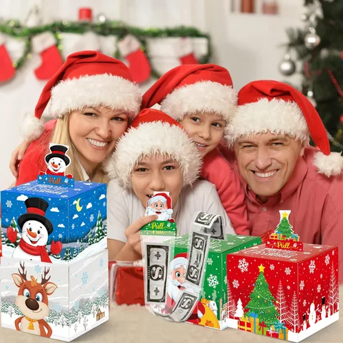 Miniatura 4 de Paquete de 4 cajas de dinero de Navidad para tirar de regalo en efectivo, árbol de Navidad, muñeco de nieve, Papá Noel y alce, cajas de regalo