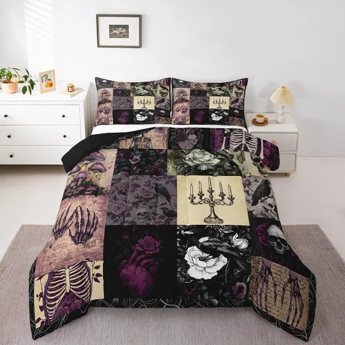 Miniatura 26 de Juego de edredón lindo de perro y gato, tamaño matrimonial, juego de ropa de cama colorido con estampado de patas de cachorro, 3 piezas para niños