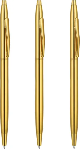 TIESOME Paquete de 3 bolígrafos dorados, de acero inoxidable, retráctiles, metálicos, de tinta negra, 0.039 in, bonito regalo para negocios,