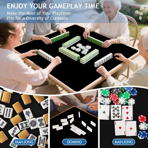 Miniatura 7 de Alfombrilla de goma grande de 34.5 x 34.5 pulgadas, antideslizante y reducción de ruido, tapete de juego para Mahjong, juegos de mesa, dominó, Negro