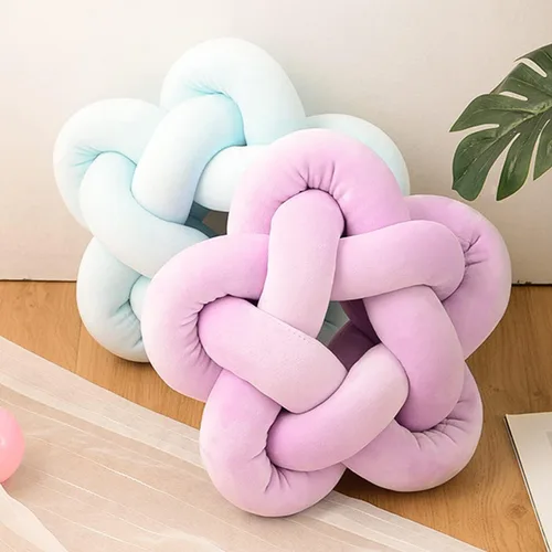 Miniatura 4 de Almohada de felpa con nudo hecha a mano, almohada de estrella anudada suave para sofá, cojín lumbar, almohada de bola de relleno para el hogar