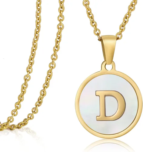 Initial Necklaces for Women,18K Gold Silver Rose Gold Shell Letter Necklaces for Girls,Coin Pendants Stainless Steel Layered Initial necklace Jewelry
