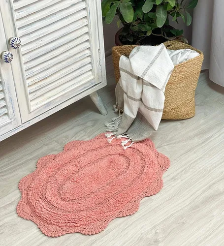 Miniatura 58 de Chardin home Alfombra de baño de ganchillo beige, alfombra de baño ovalada 100% algodón con borde de ganchillo artesanal hecho a mano, alfombra