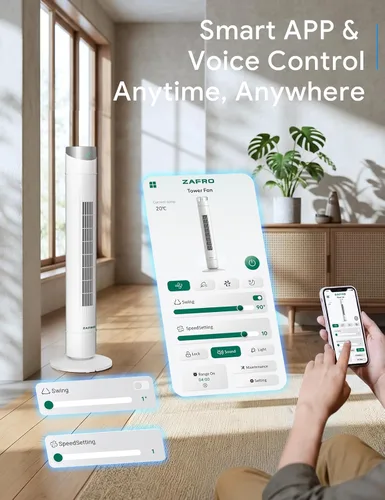Miniatura 5 de ZAFRO Ventilador de torre inteligente para dormitorio, ventilador de torre oscilante de 120°, 28 pies/s de alta velocidad, 12 velocidades, 4 modos