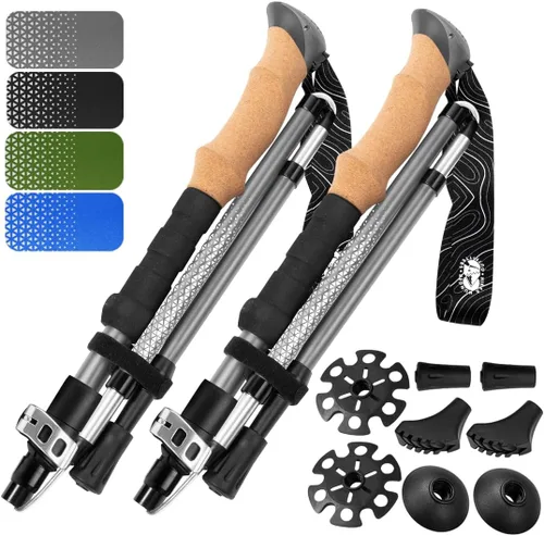 Miniatura 11 de Bastones de senderismo plegables de alta calidad de la marca estadounidense, ajustables, ligeros, bastones de senderismo hechos de aluminio Corcho