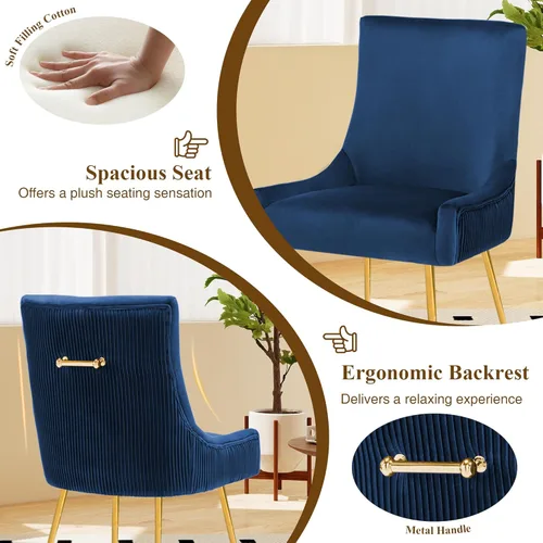 Miniatura 4 de adochr Juego de 2 sillas de comedor de terciopelo, modernas sillas de cocina tapizadas con asa y respaldo plisado, silla decorativa de mediados