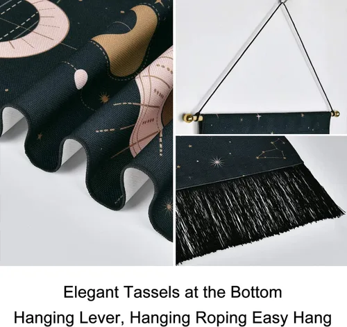 Miniatura 6 de Arte para colgar en la pared de fase lunar, tapiz bohemio para habitación (negro, 12.8 x 51.2 pulgadas)