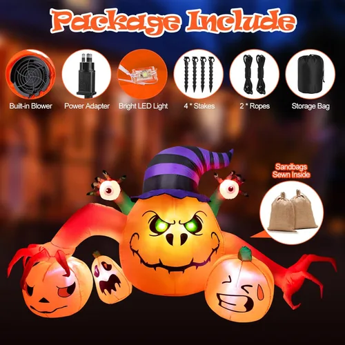 Miniatura 4 de Decoraciones inflables de Halloween de 8 pies de largo, decoraciones de calabaza con luces LED integradas, linterna inflable para interiores