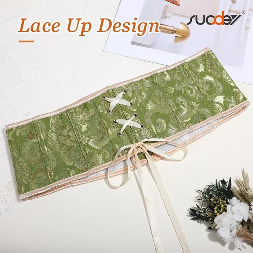 Miniatura 41 de SUOSDEY Cinturón de corsé de jacquard para mujer, corsé pirata steampunk renacentista con cordones y cordones