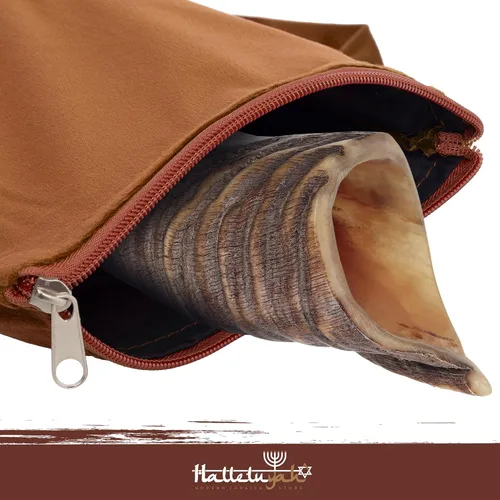 Miniatura 2 de HalleluYAH Bolso Shofar de terciopelo marrón con versículo de Salmos - Talla S Se adapta a Shofars de 14 a 28 pulgadas