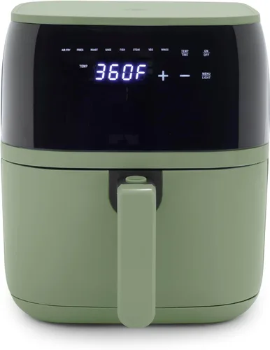 GreenLife Horno freidora de aire eléctrico compacto, 5.3 cuartos, cajón antiadherente de cerámica sin PFAS, 8 funciones de pantalla digital de un