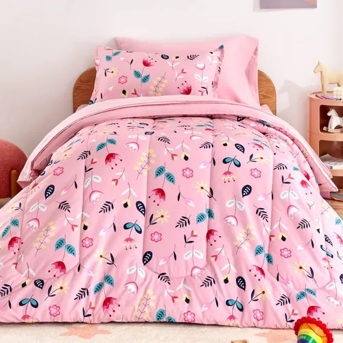 SLEEP ZONE - Juego de edredón de 5 piezas tamaño Individual para niños, estampado suave, con edredón, sábanas y fundas para cojín y almohada, diseño