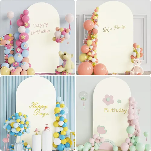 Miniatura 76 de Putros Cubierta de Arco de Boda 6 Pies Beige Spandex Ajustada Parte Superior Redonda Chiara Cubiertas de Soporte de Fondo para Decoración de Bodas