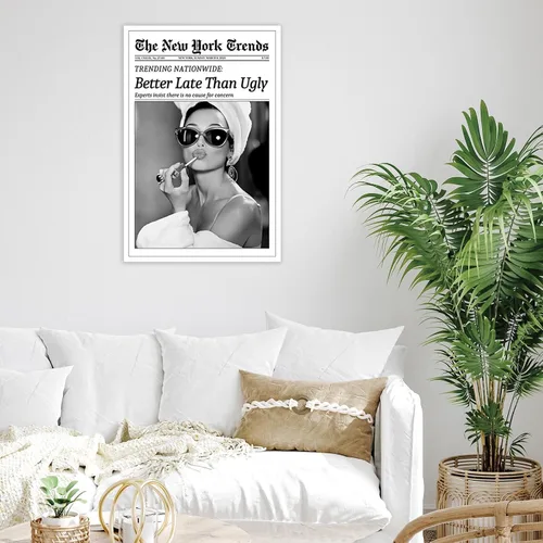 Miniatura 2 de FBKDVC Póster de pared de periódico retro de moda en blanco y negro para mujer, póster artístico con texto en inglés "Better Late Than Ugly Vintage