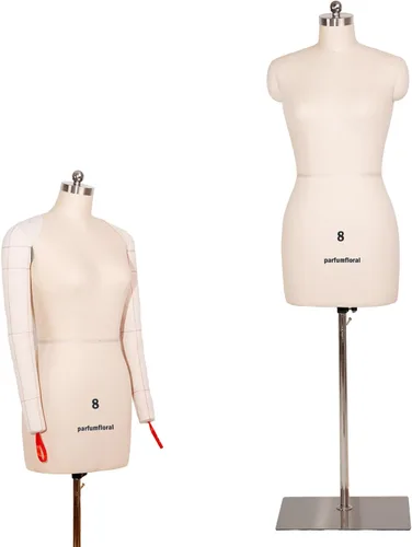 Miniatura 8 de Maniquí de costura femenino con brazos, talla 6, forma de vestido profesional para exhibición y diseño a medida, torso ajustable en altura con base