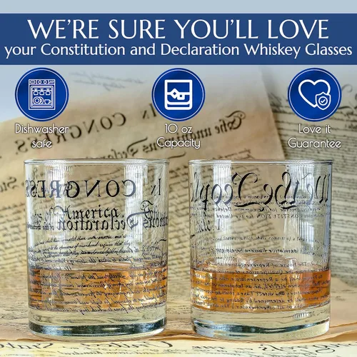Miniatura 6 de Greenline Goods Vasos de whisky – Constitución de los Estados Unidos + Declaración (juego de 2) – Vasos de 10 onzas – Juego de regalo patriótico