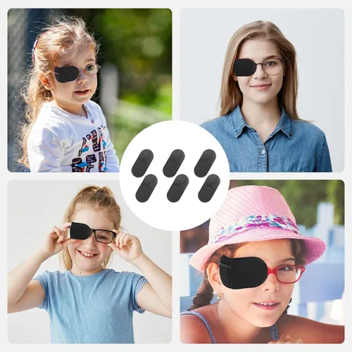 Miniatura 6 de Ouligay 6 piezas de parches para ojos, parche para ojos negros, parche reutilizable para ojos perezosos, parches médicos para adultos para tratar