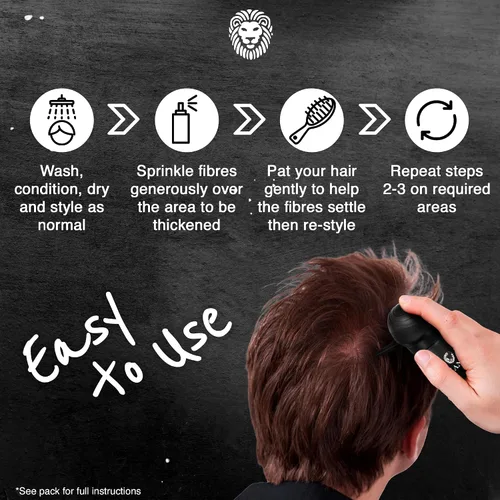 Miniatura 6 de Mane Fibras de construcción del cabello para mujeres y hombres, para cabello fino y delgado, peinado más grueso y completo, oculta las manchas Negro