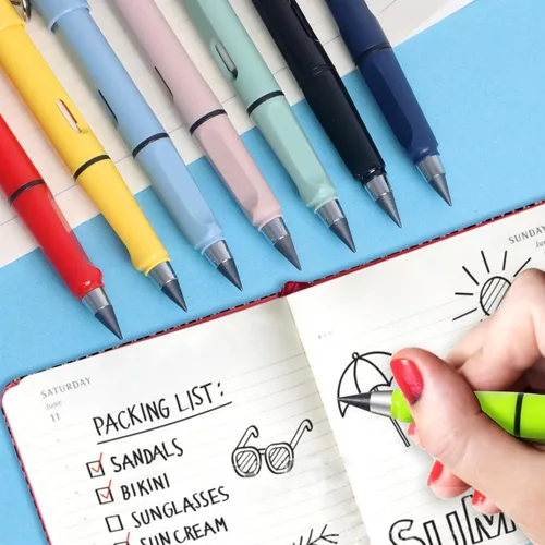 Miniatura 7 de Paquete de 12 lápices Forever para niños para escribir, lápiz infinito, lindo lápiz eterno sin tinta con borrador para bocetos (negro)