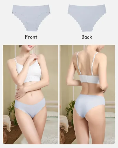 Miniatura 2 de LEVAO Ropa interior sin costuras para mujer, bikini de seda de hielo, transpirable, hipster, lados ondulados, bragas, invisibles, paquete de 7, S-XL