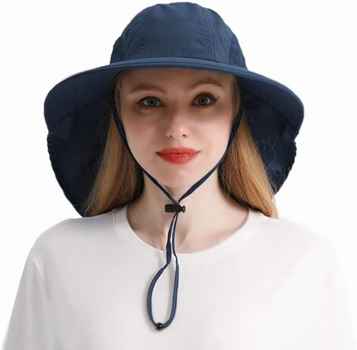 Sombrero de ala ancha para hombres y mujeres, protección solar UPF 50+, gorra de safari plegable, sombrero de pesca con solapa para el cuello