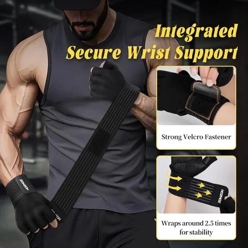 Miniatura 3 de HOZMOZ Guantes de levantamiento de pesas con soporte de muñeca, guantes de entrenamiento de gimnasio para hombres y mujeres, palma completa de 0.236