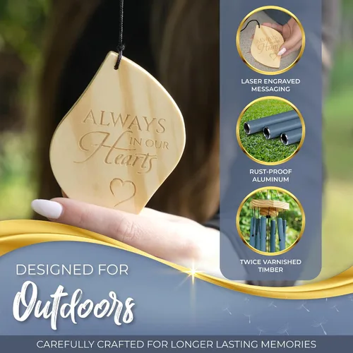 Miniatura 6 de Campanillas de viento conmemorativas azul océano de 32 pulgadas para la pérdida de un ser querido, campanillas de viento de condolencias de sonido