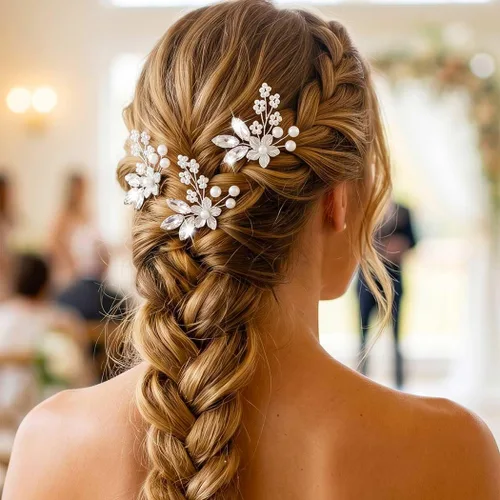 Miniatura 7 de Heread Flower Bride - Horquillas para el cabello de boda con perlas plateadas, accesorios para el cabello de novia, piezas de cristal para mujeres