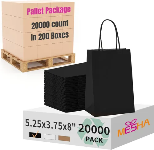 Miniatura 33 de MESHA Bolsas de regalo negras de 5.25 x 3.75 x 8 pulgadas, pequeñas bolsas de papel kraft con asas a granel, paquete de 100 para pequeñas empresas