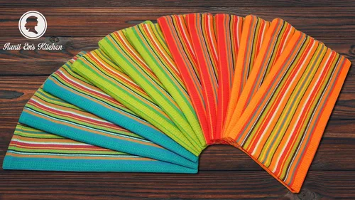 Miniatura 2 de Salsa Stripe - Toallas de cocina de 100 % algodón absorbente natural, gofres, multiusos, color rojo, naranja, verde, azul (28 x 16 pulgadas)
