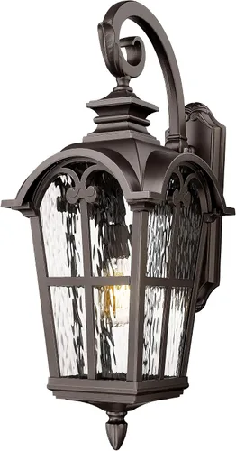 Miniatura 10 de Emliviar Aplique de Pared Vintage para Exteriores con Vidrio de Ondas de Agua, Linterna de Pared para Porche Delantero de 17.5", Acabado Negro
