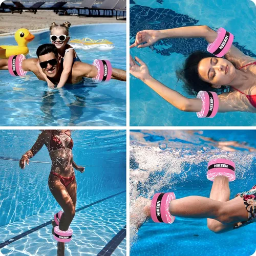 Miniatura 5 de Hikeen Swim Aquatic Cuffs,High-Density EVA Water Aerobics Float Ring Fitness Pool Exercise Weights Set, Water Ankles Arms Belts with Adjustable Rosa