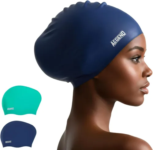 Miniatura 31 de Aegend - Gorros de natación para cabello largo, gorras de natación de silicona duraderas para mujeres, hombres, adultos, jóvenes, fáciles de poner