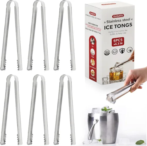 Miniatura 8 de DUGATO Pinzas de cóctel de acero inoxidable (paquete de 2, 6.3 pulgadas), pinzas de hielo de barra pequeña con dientes de agarre afilado