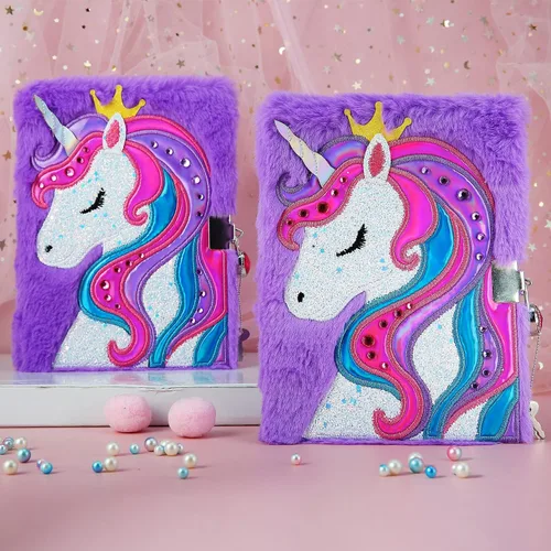 Miniatura 2 de Diario de unicornio para niñas con cerradura, juguetes de unicornio de peluche, regalo para niñas adolescentes, cuaderno de escritura de unicornio