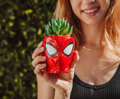 Miniatura 3 de Toynk Marvel Comics Spider-Man Web-Head - Mini maceta de cerámica de 3 pulgadas con suculentas artificiales, maceta pequeña, plantas