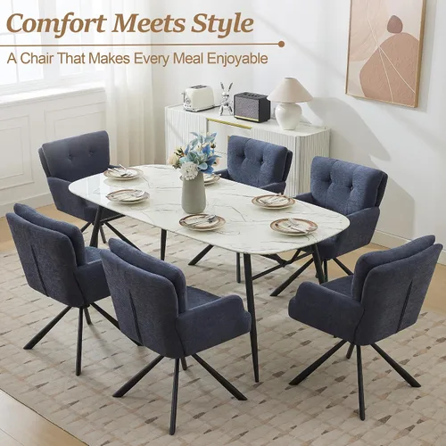 Miniatura 8 de WUTUTUEE Juego de 2 sillas de comedor de tela, modernas, tapizadas, giratorias, cómodas sillas de comedor con respaldo medio, sillón de escritorio