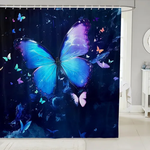 Miniatura 13 de Homewish Cortina de ducha de sirena azul con diseño de princesa sirena, juego de cortina de ducha para niños y adultos, cortina de baño subacuática