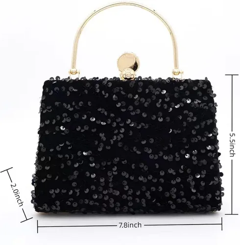 Miniatura 5 de IAMUHI Pequeño bolso de mano de lentejuelas con asa superior, bolso de noche, mini bolso cruzado cuadrado de hombro