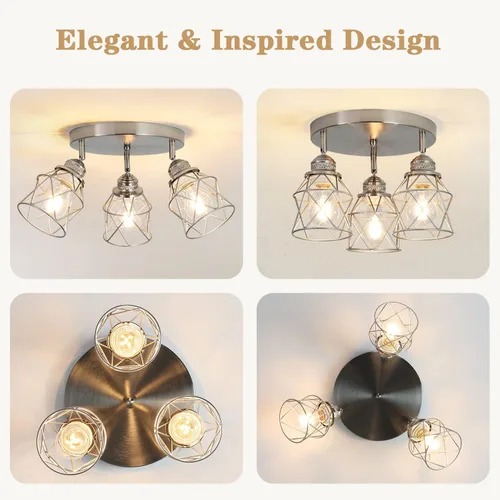 Miniatura 3 de Accesorios de iluminación de cocina - Lámpara de techo de 3 luces multidireccional con base E26, montaje empotrado ajustable para cocina de granja