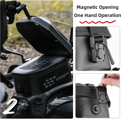 Miniatura 4 de Rhinowalk Bolsa de Tanque de Motocicleta Impermeable de Carcasa Rígida con Bolsillo para Teléfono con Pantalla Táctil, Cubierta Superior
