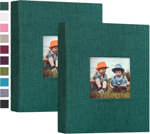 Miniatura 32 de Mublalbum Paquete de 2 pequeños álbumes de fotos de 4 x 6 pulgadas, cubierta de lino con ventana de exhibición, mini libro de imágenes, cada uno
