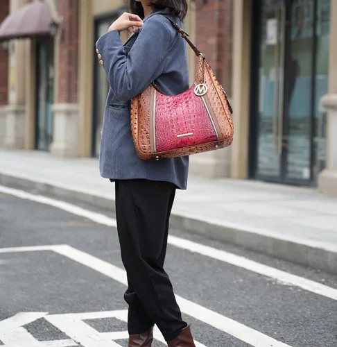 Miniatura 3 de MKF Collection Bolso Hobo para mujer - Bolso de mano de cuero vegano con asa superior de cocodrilo en relieve